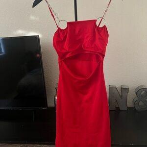 Fashion Nova Red Backless Dress with Chain Straps